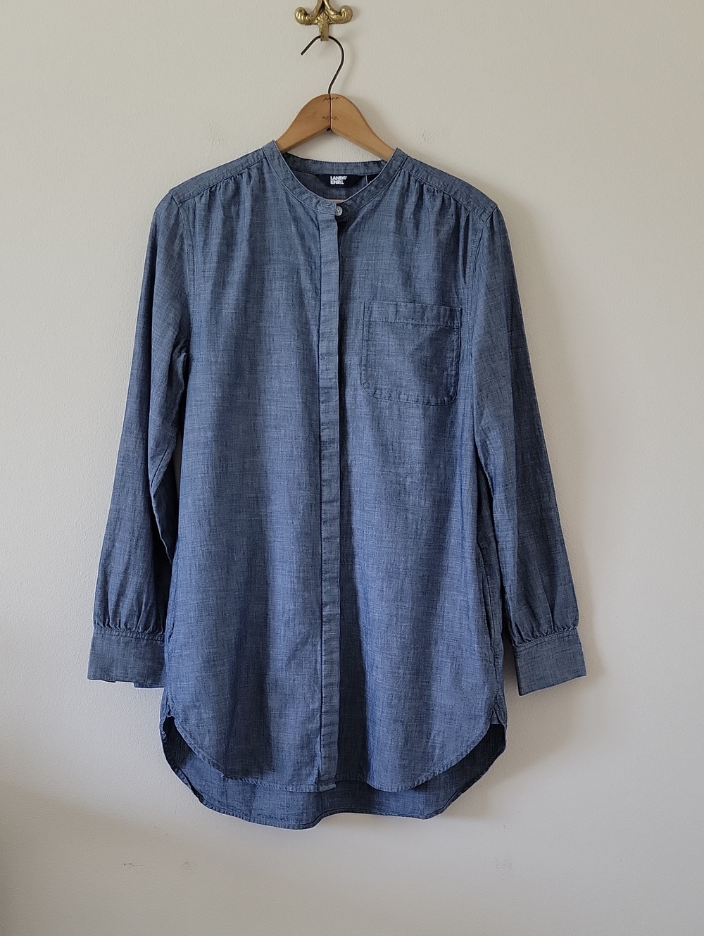 Lands' End Banded Collar Chambray Button Down Tunic Size Medium Tall MT